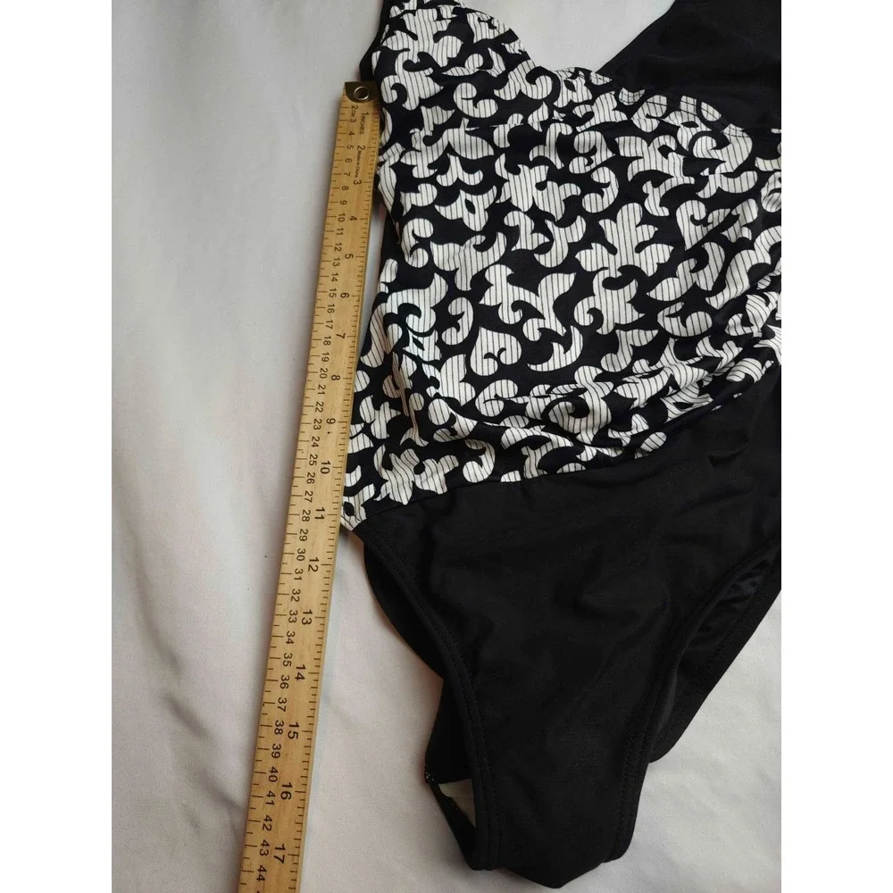 Vintage Pacific Connections One Piece Swimsuit Womens 8 Black White Mod Print